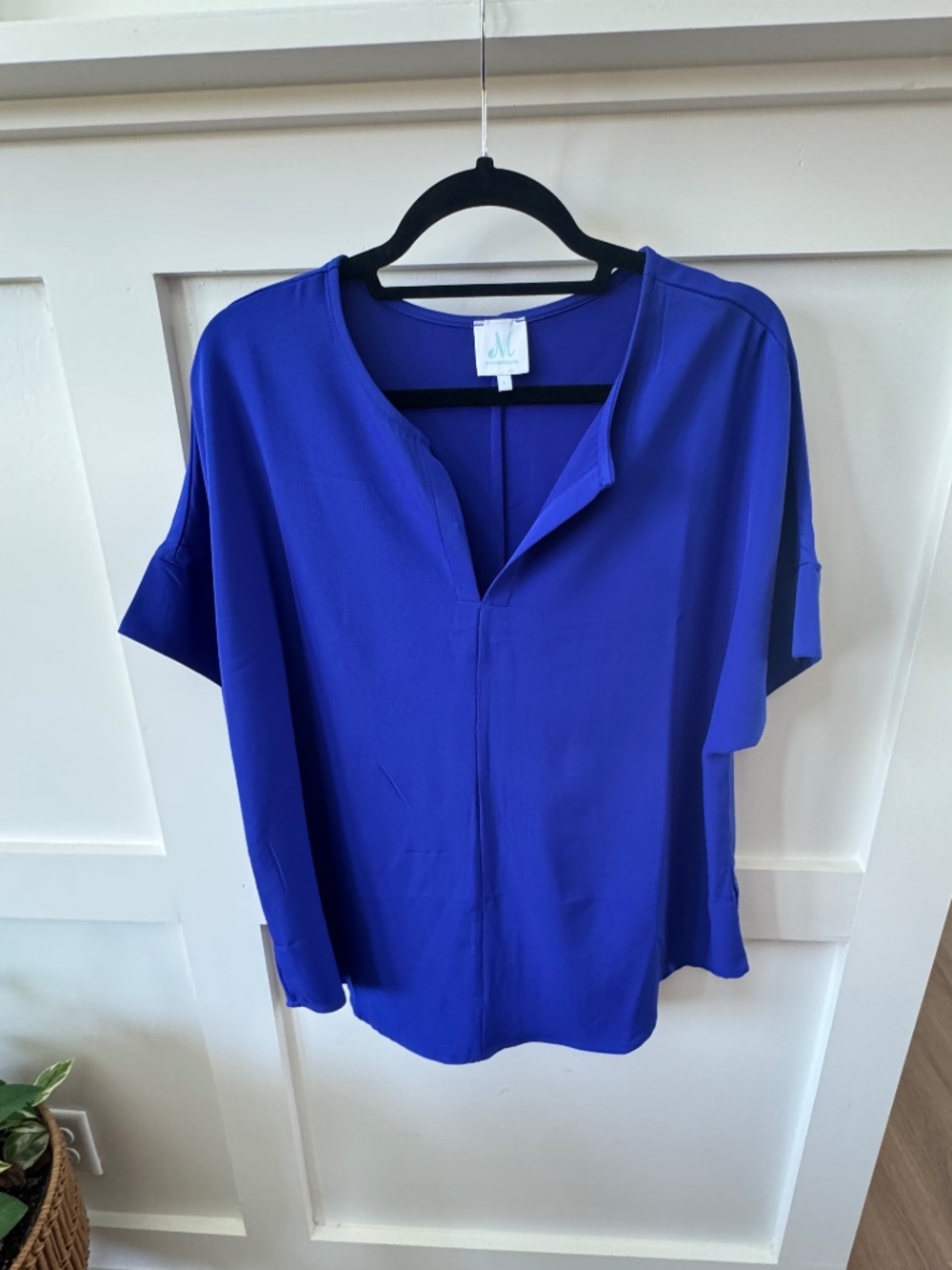 Monogrammed Marketplace Royal Blue Split Neck Dolman Blouse L